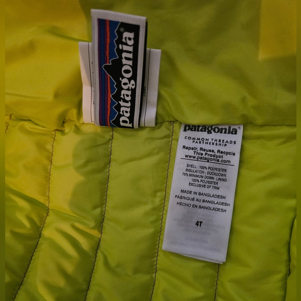 Patagonia Violet Quilted Down Vest with Lime Accents, Girls 4T - Picture 5 of 5